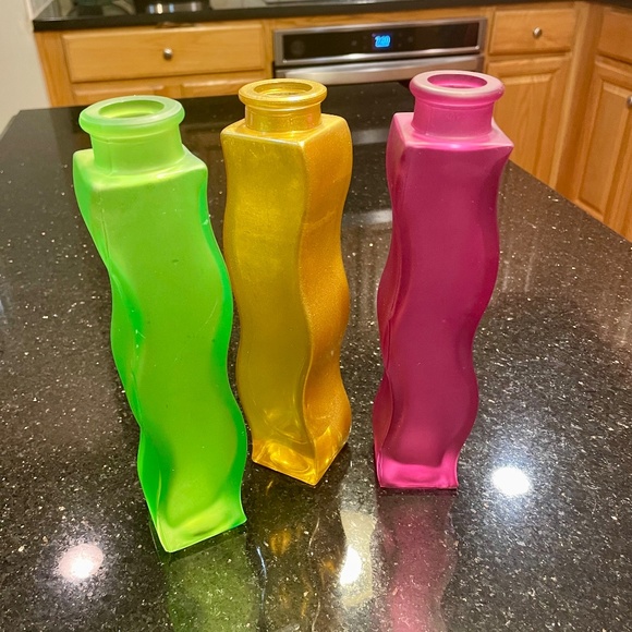 Vintage IKEA Skämt Vase Set of 3 RETRO Wavy Glass Vases Pink, Gold, Green - Picture 4 of 6